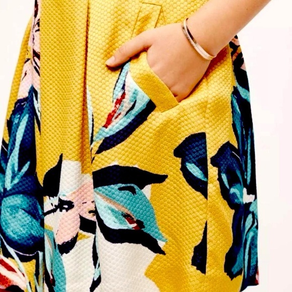 Anthropologie Maeve Skirt Floral Size 8 Yellow Pink Blue Stretch Waist Tropical - Picture 3 of 4